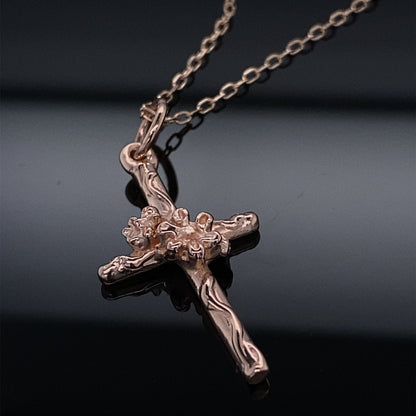 Rose Gold Daisy Vine Cross Pendant and Chain