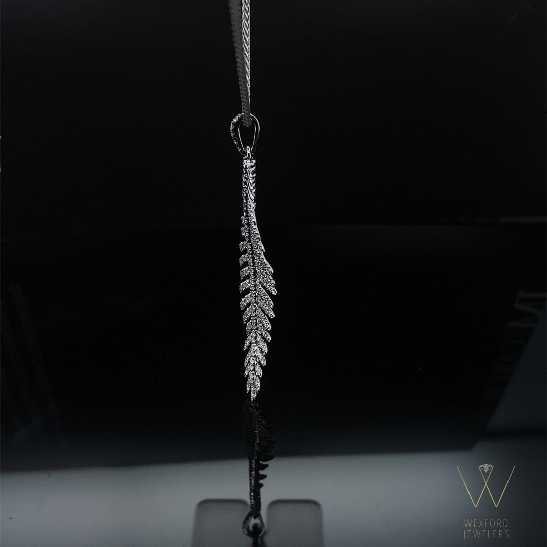 .41CT Magnificent Flex Feather Pendant 18K White Gold and Chain