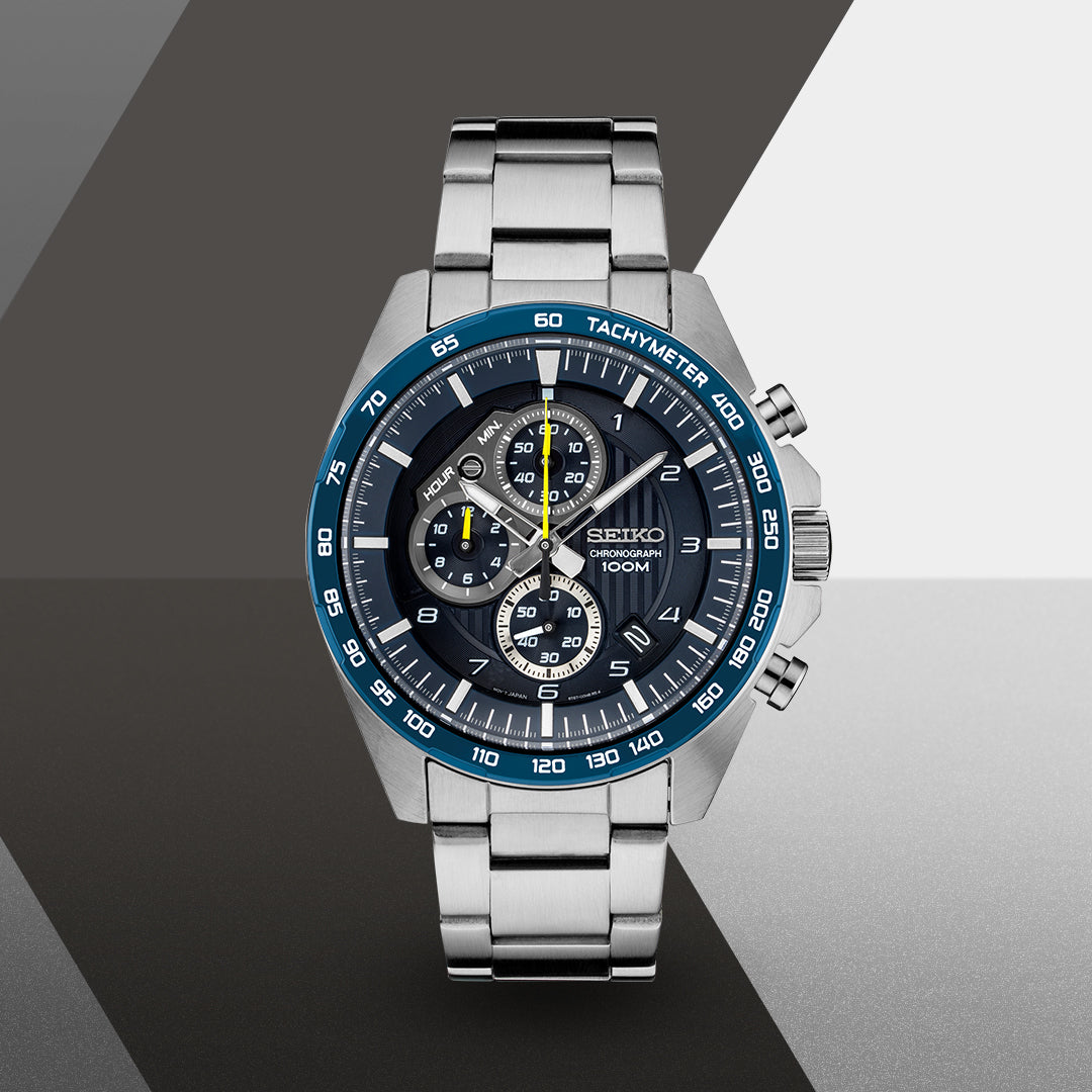 SEIKO Essential Chronograph Stainless Steel and Blue Dial Men&