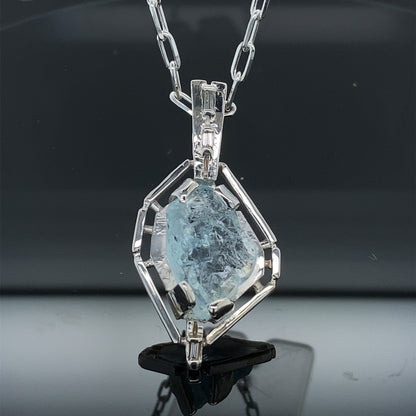 Clear Springs Raw Aquamarine - Diamond Pendant