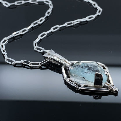 Clear Springs Raw Aquamarine - Diamond Pendant