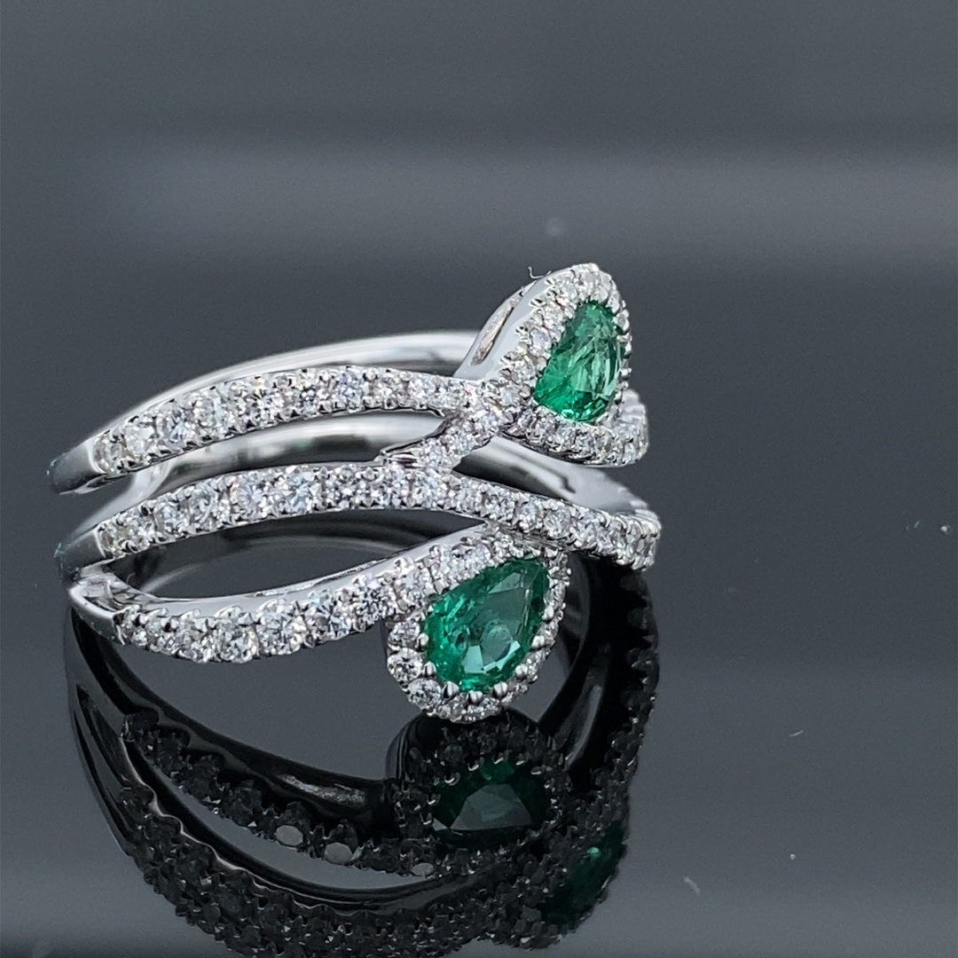 .48ct Emerald .72ctw Diamond 18kw Teardrops Ring