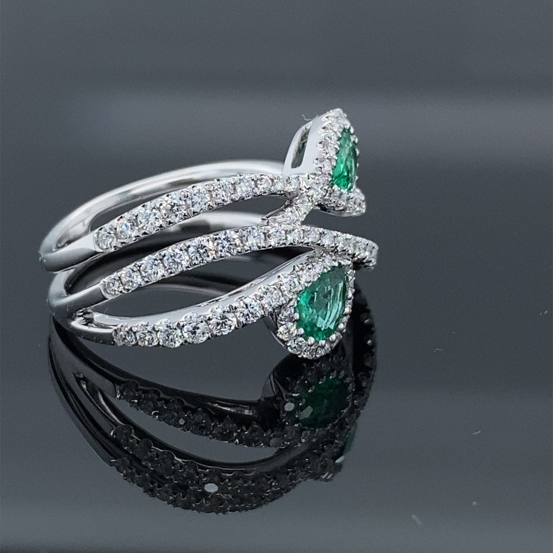 .48ct Emerald .72ctw Diamond 18kw Teardrops Ring