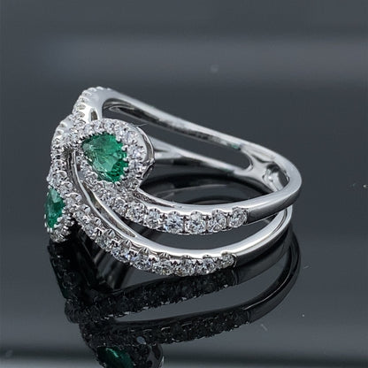 .48ct Emerald .72ctw Diamond 18kw Teardrops Ring