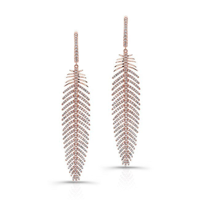 .80ct Dangling Diamond Feather Rose Gold Earrings