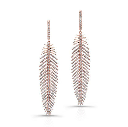 .80ct Dangling Diamond Feather Rose Gold Earrings