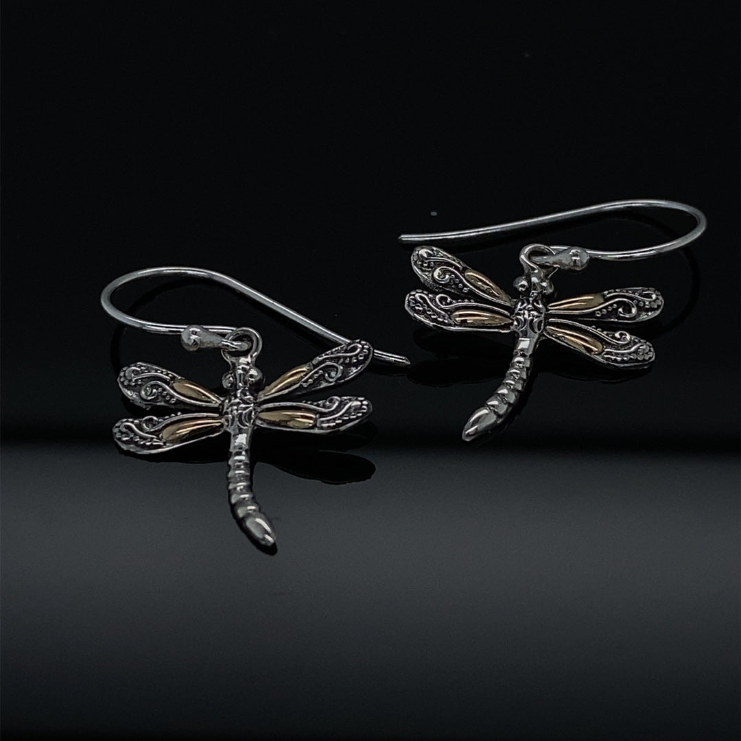 Wings Of Gold Dragonfly Silver Earrings