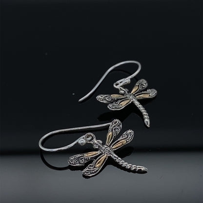 Wings Of Gold Dragonfly Silver Earrings