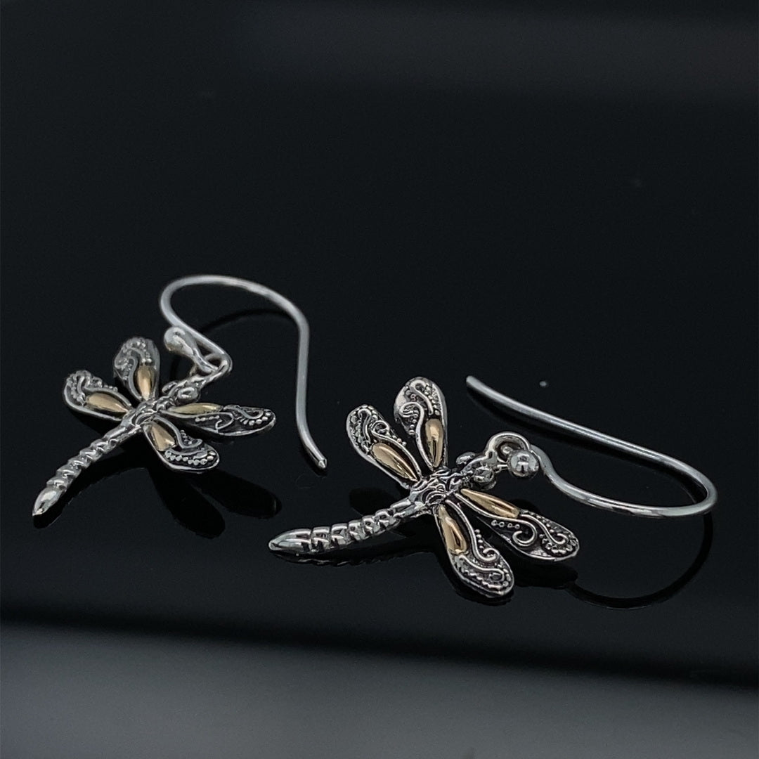 Wings Of Gold Dragonfly Silver Earrings