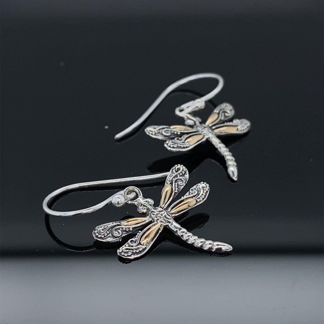 Wings Of Gold Dragonfly Silver Earrings