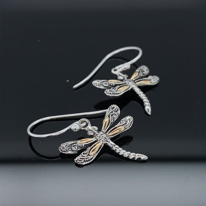 Wings Of Gold Dragonfly Silver Earrings