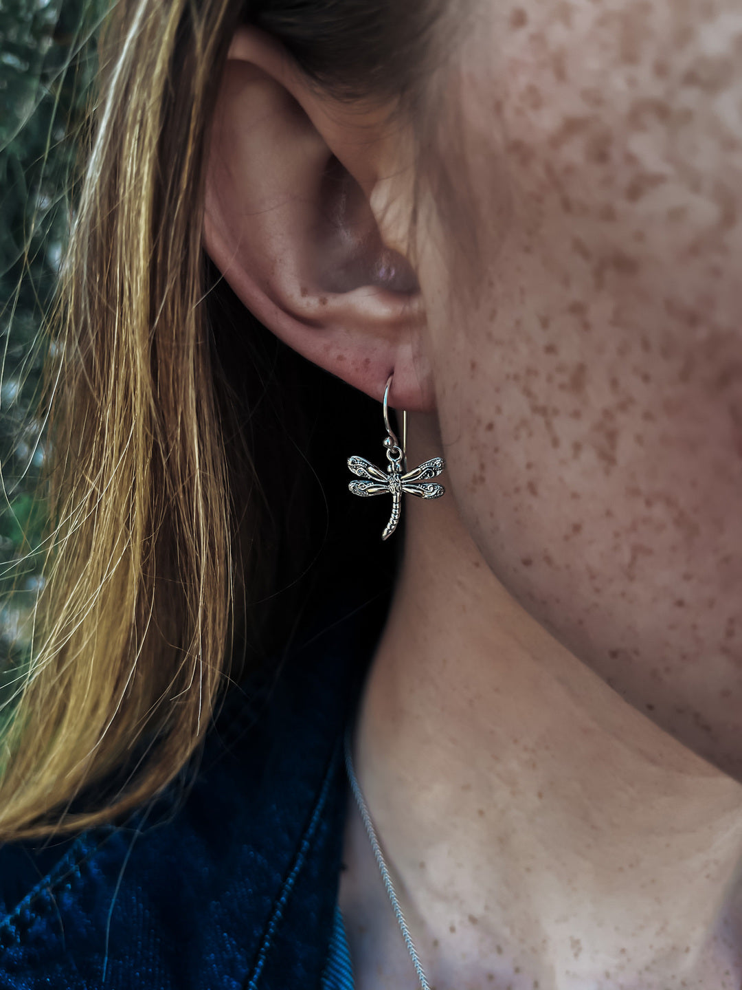 Wings Of Gold Dragonfly Silver Earrings