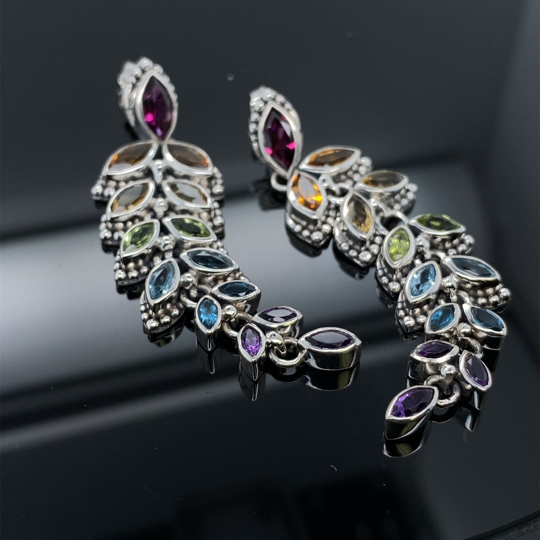 Evening Flight Feather Multi Gemstone Earrings