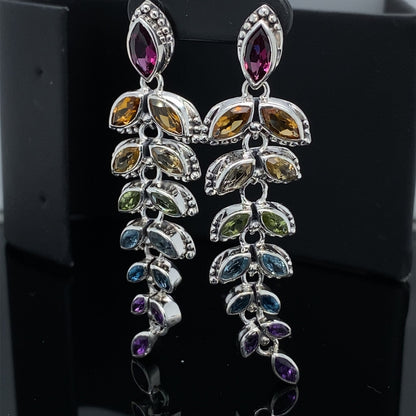 Evening Flight Feather Multi Gemstone Earrings