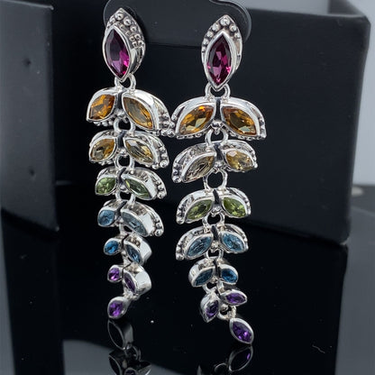 Evening Flight Feather Multi Gemstone Earrings