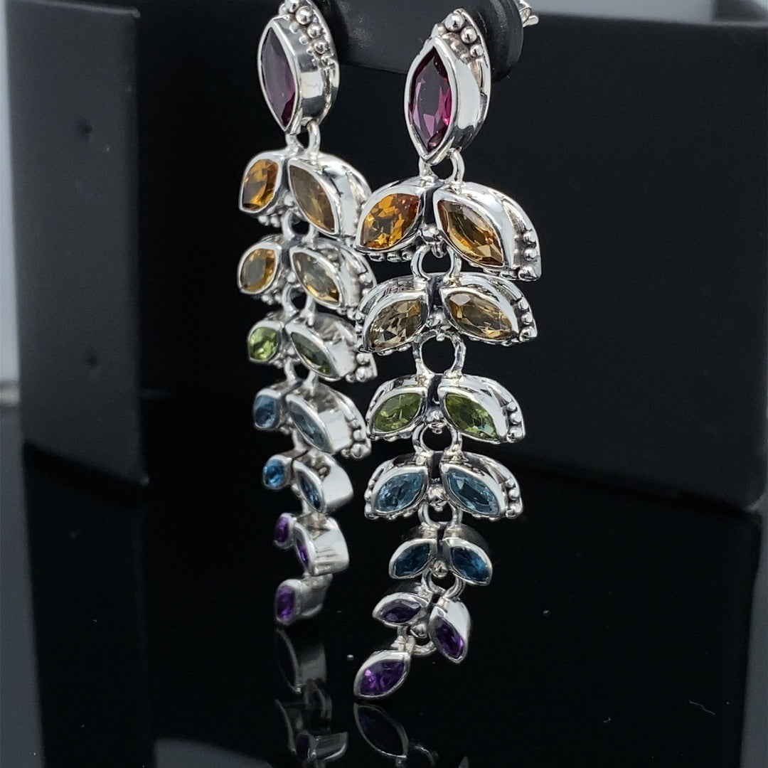 Evening Flight Feather Multi Gemstone Earrings