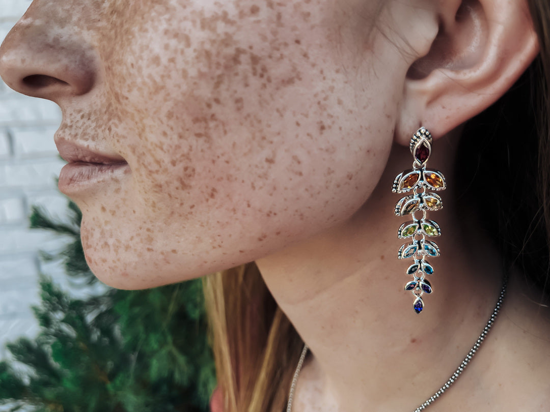 Evening Flight Feather Multi Gemstone Earrings