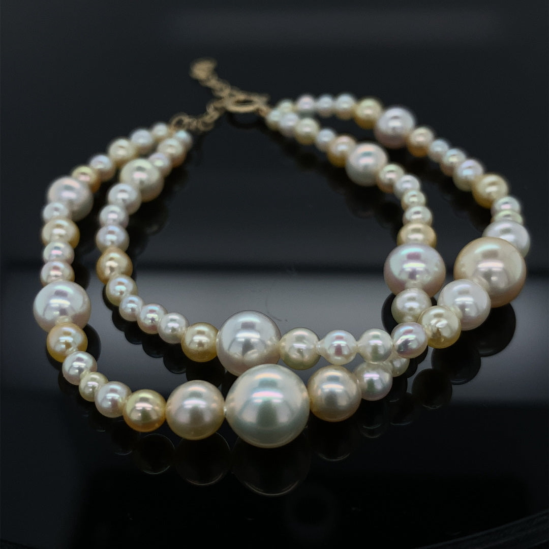 Peachy Golden Akoya Pearl Double Strand Bracelet