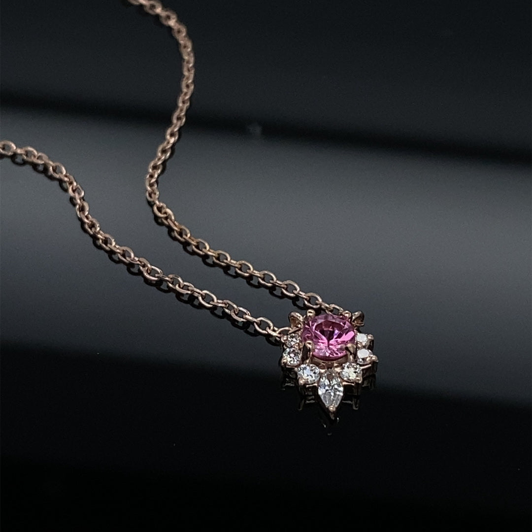 Pink Spinel and Diamond Crested Necklace