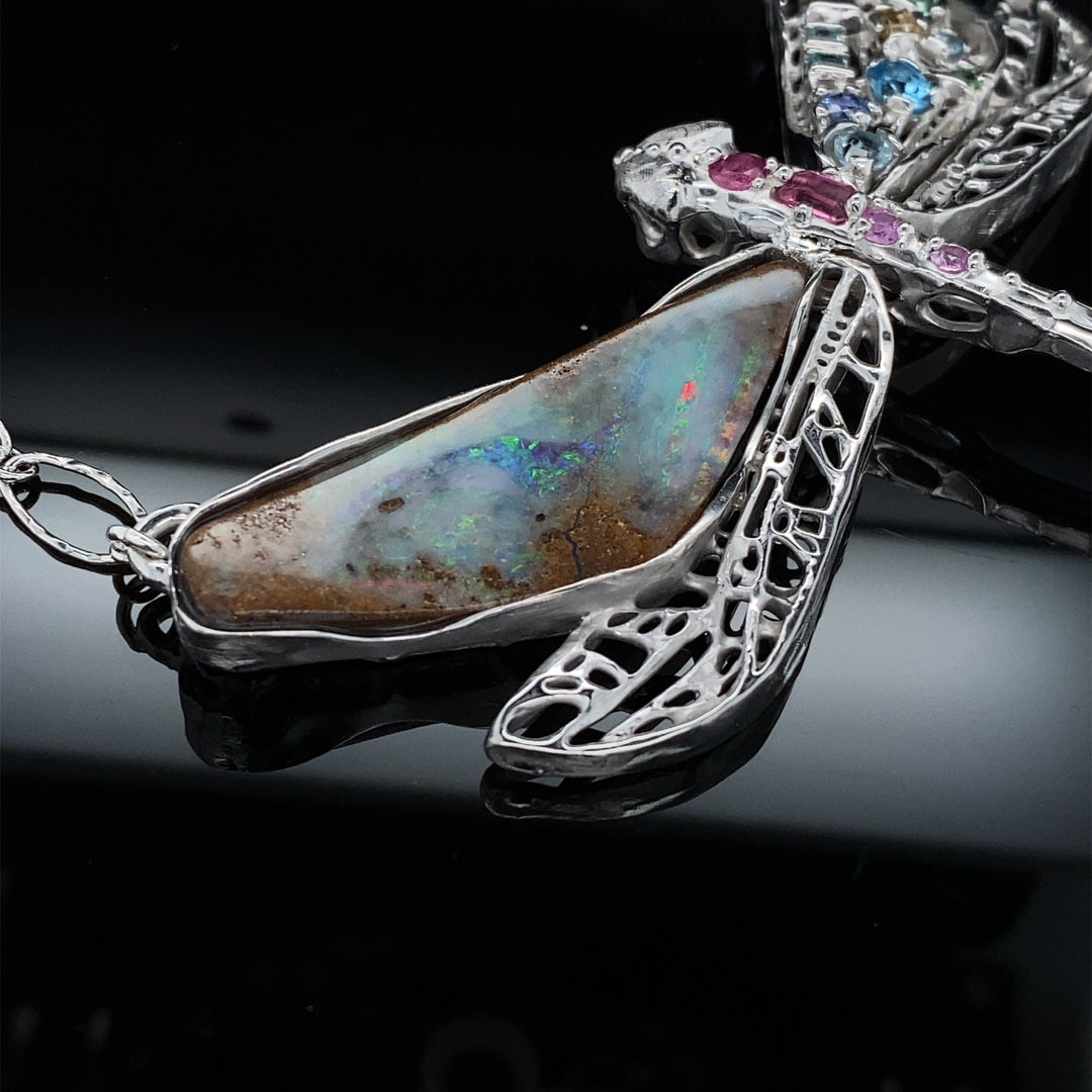 Gem and Opal Wings Dragonfly Necklace