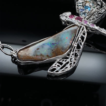 Gem and Opal Wings Dragonfly Necklace