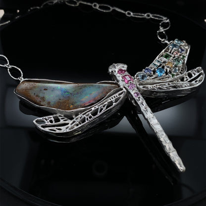 Gem and Opal Wings Dragonfly Necklace