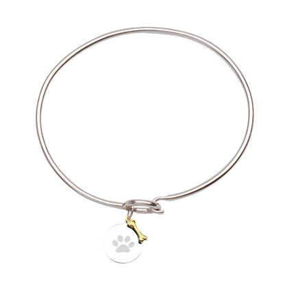 SS/14KT PAW PRINT DISK-14K BONE COIL BANGLE (7.6g)