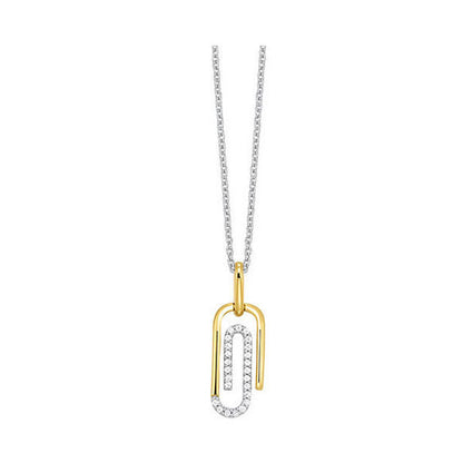 1/10ct Golden Sparkling Diamond Paperclip Neckwear Pendant