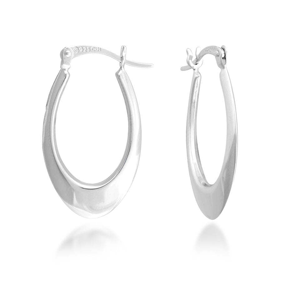 Sterling Silver Oval Tapered Hoop Earrings -
