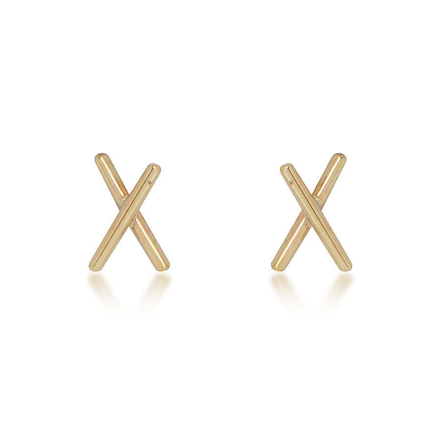 14K Yellow Gold X Stud Earrings