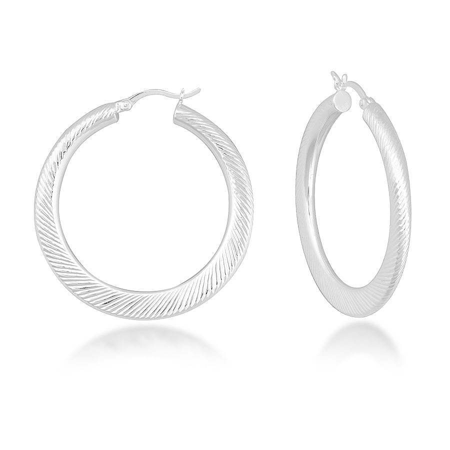 Sterling Silver Tapered Brushed Hoop Earrings