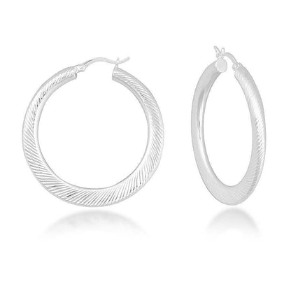 Sterling Silver Tapered Brushed Hoop Earrings