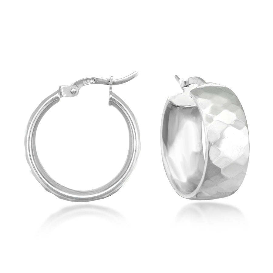 Sterling Silver Wedding Band Hammered Hoop Earrings