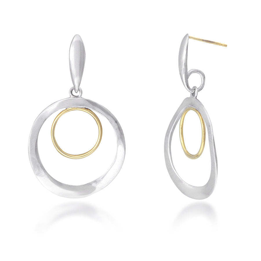 Sterling Silver &amp; 14K Double Circle Dangle Earrings