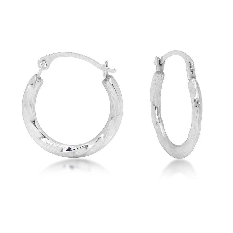 14K White Gold Diamond Cut Twisted Hoop Earrings