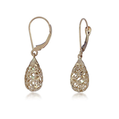 14K Yellow Gold Lace Teardrop Dangle Earrings