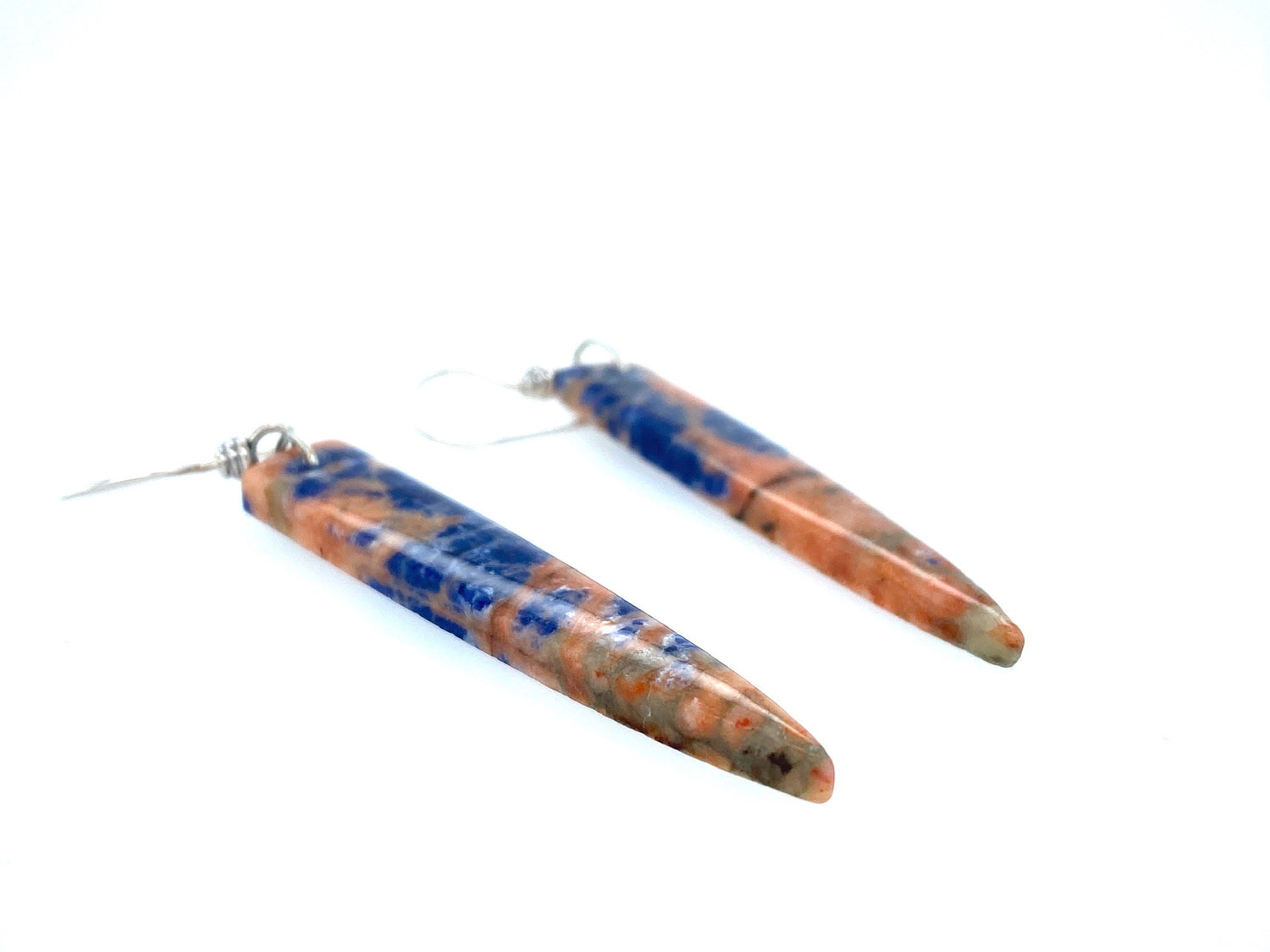 Orange Sodalite Dagger Silver Earrings