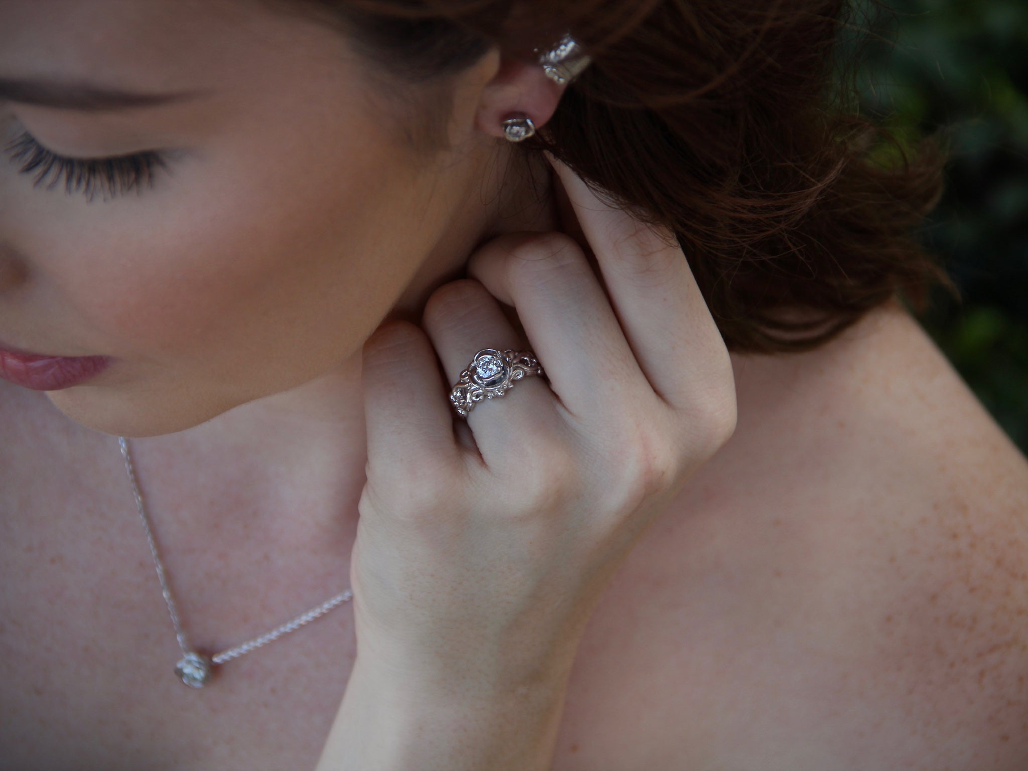 Silver White Topaz April Birthstone Necklace, Rose Slider