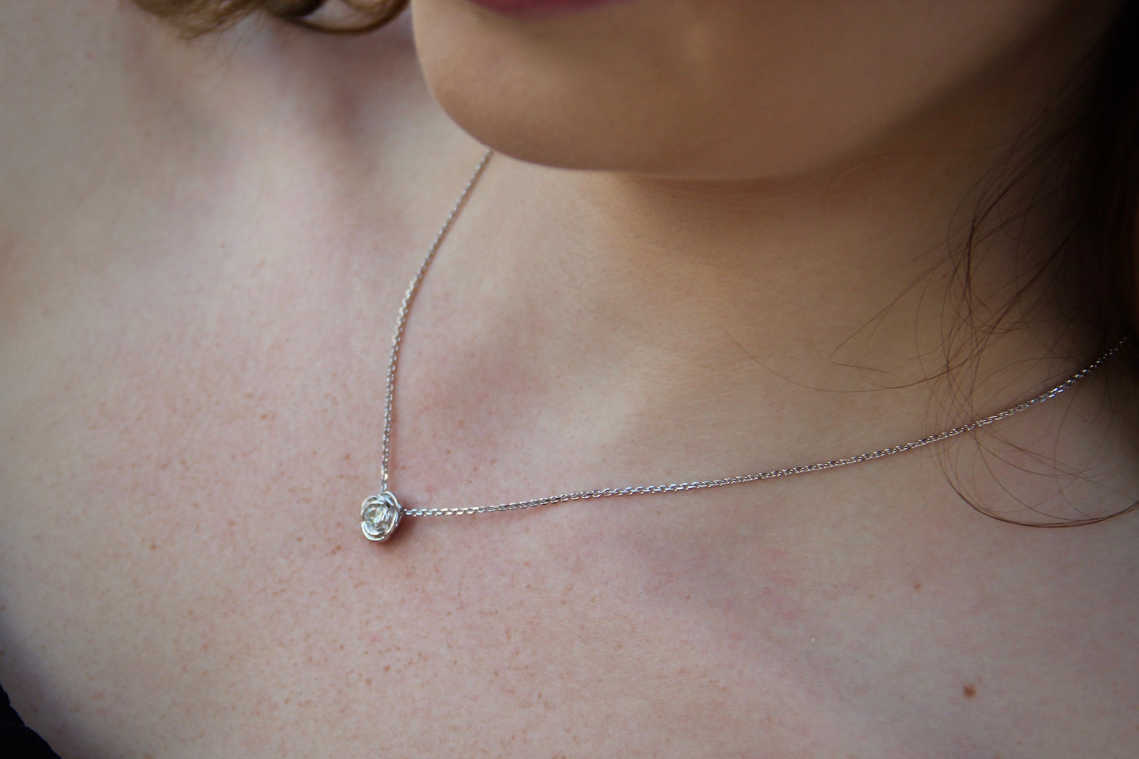 Silver White Topaz April Birthstone Necklace, Rose Slider