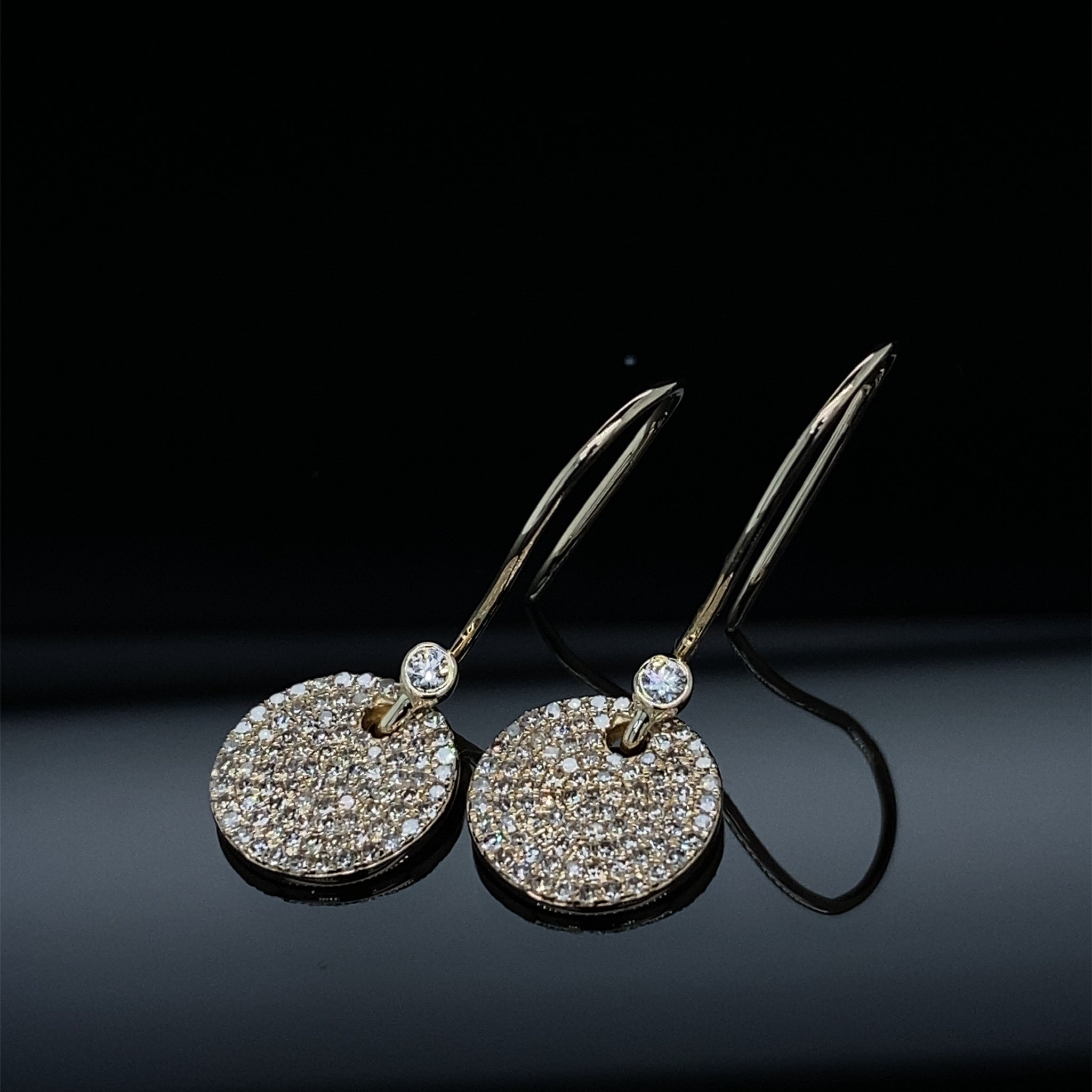 Shimmering Disc Dangle Earring Yellow Gold