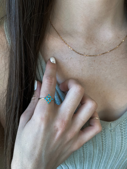 Turquoise and Diamond Cluster Ring