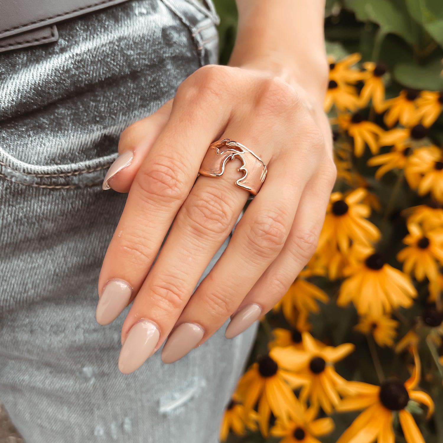 Rustic Michigan Coastline Ring in Rose Gold