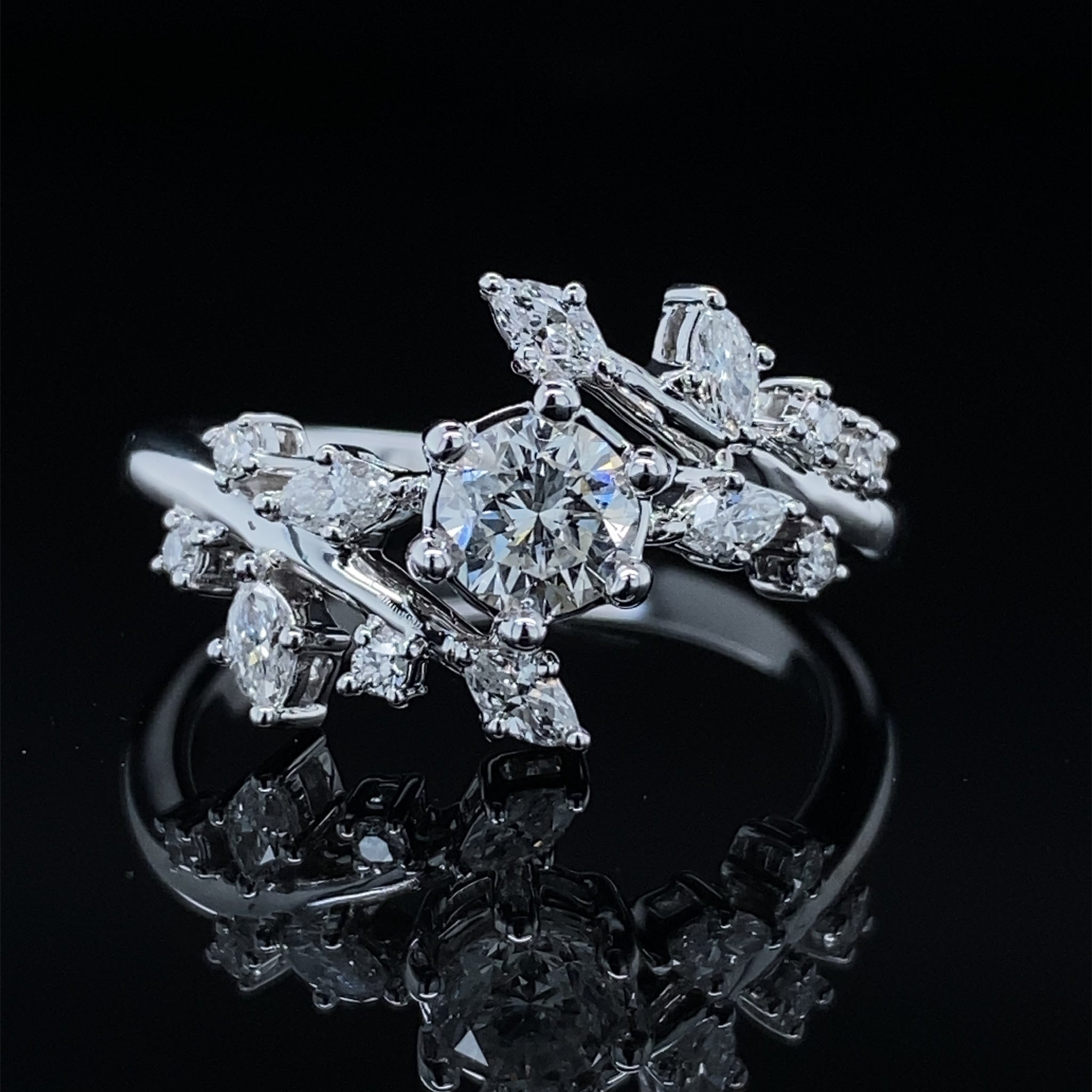 .79TDW .46ctr Frosted Frond Diamond Engagement Ring