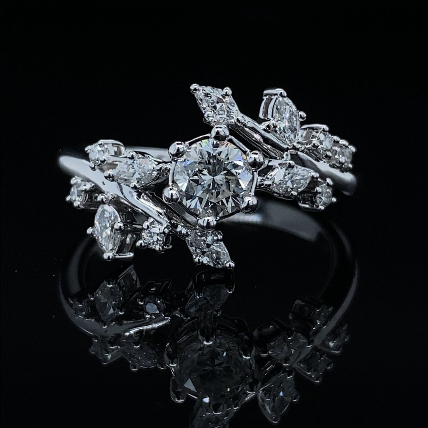 .79TDW .46ctr Frosted Frond Diamond Engagement Ring