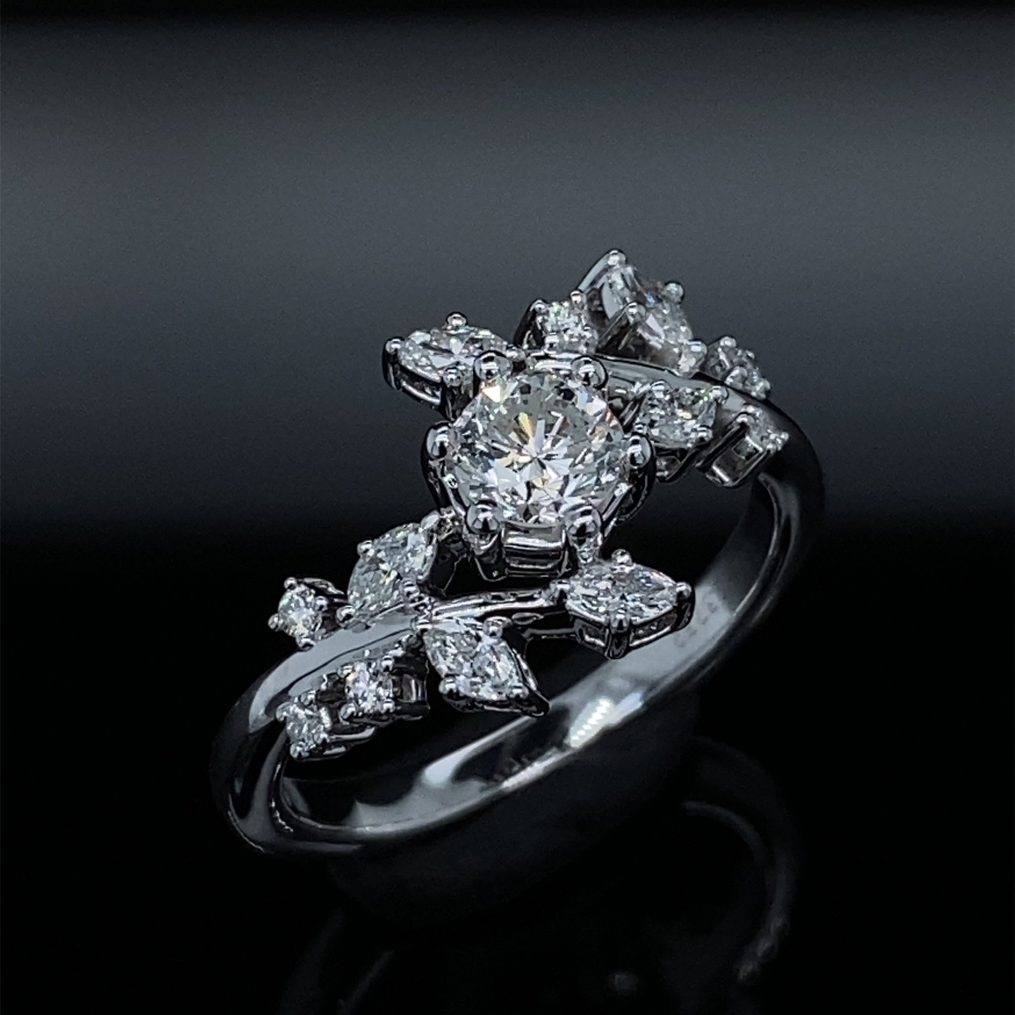 .79TDW .46ctr Frosted Frond Diamond Engagement Ring