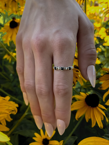 Silver Treasure Band Black Onyx and Lab Diamond Milgrain Stacking Band