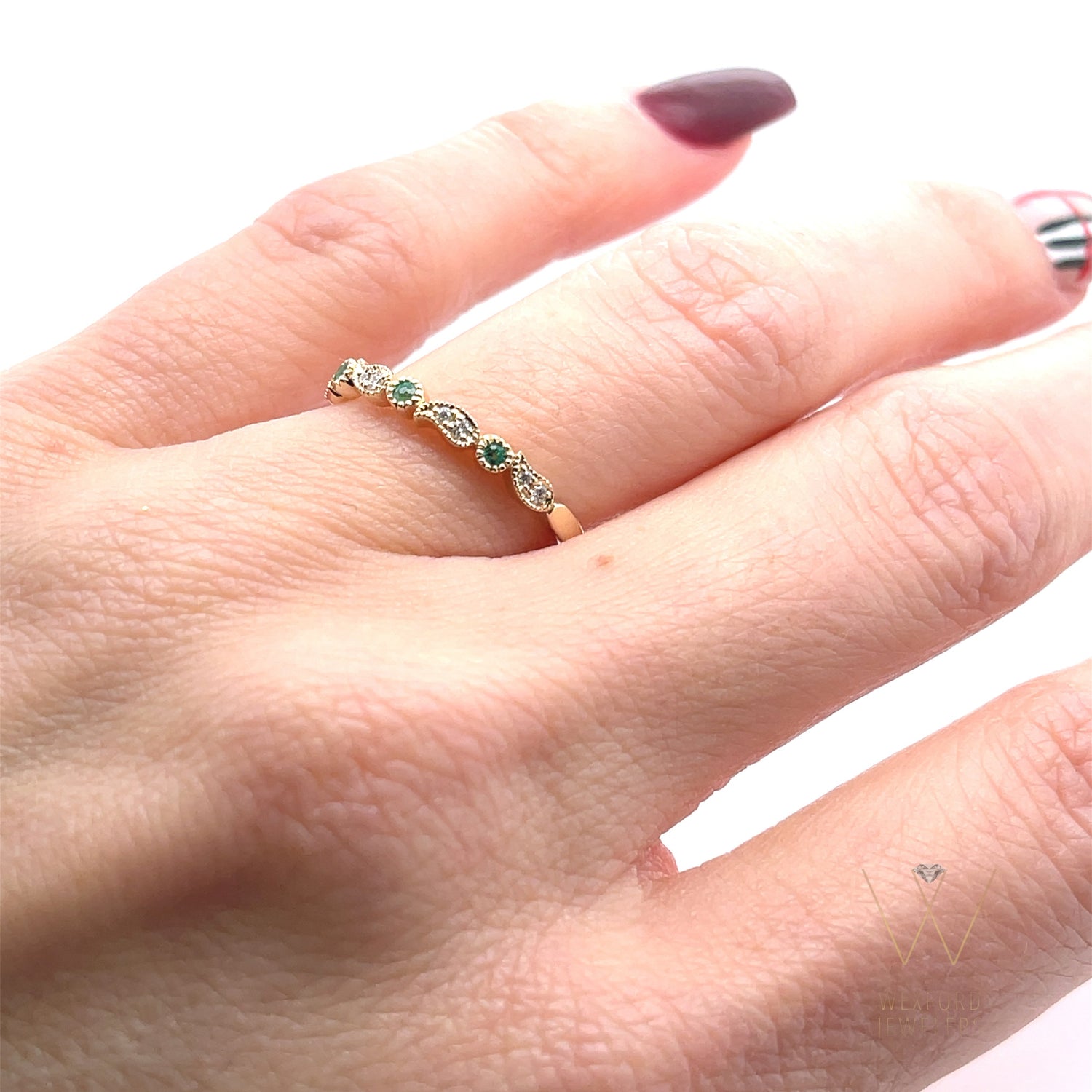 emerald-diamond-leaf-stacking-ring-yellow-gold-wexford-jewelers