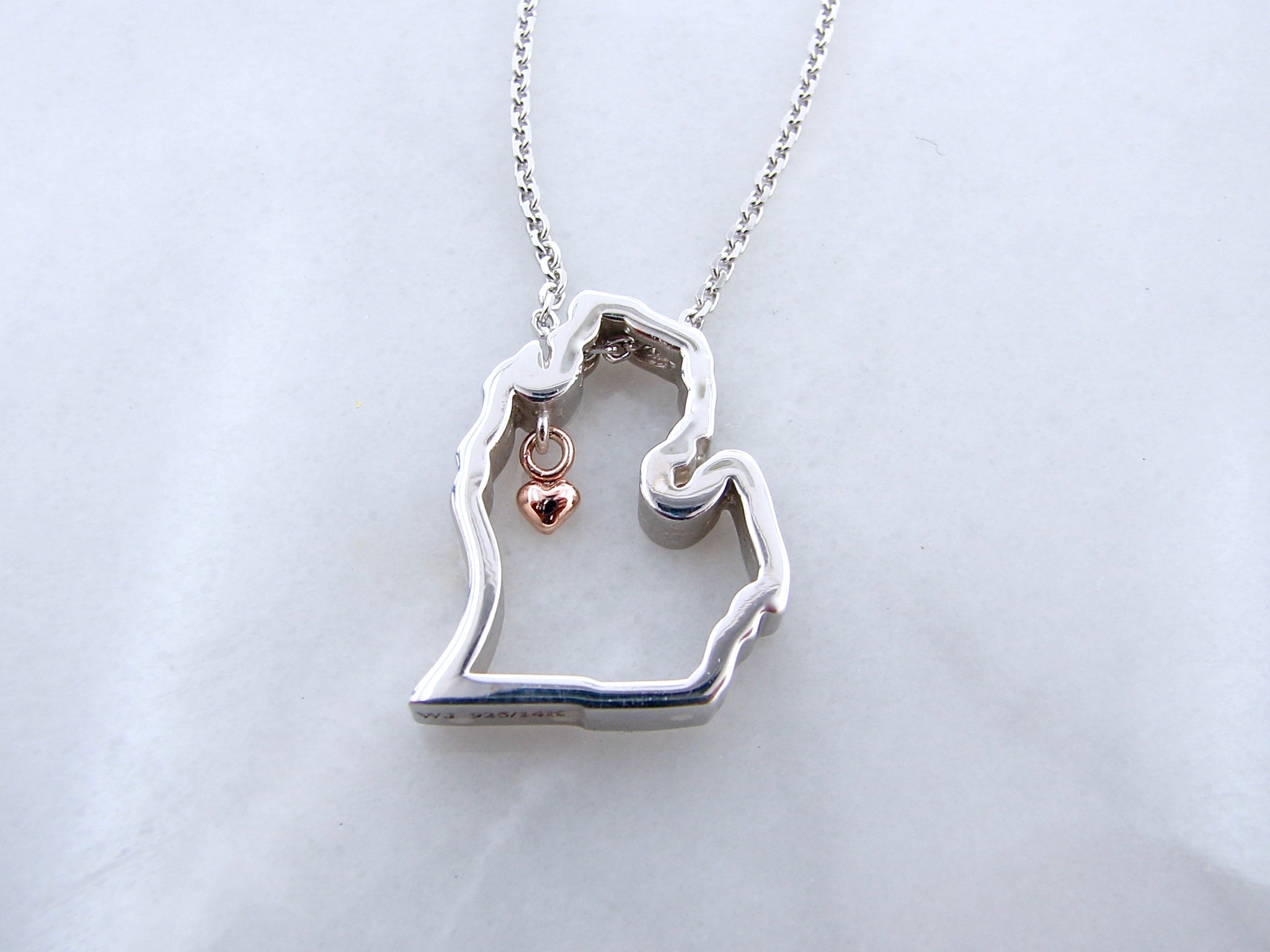 silver-rose-gold-necklace-mitten-love-michigan-wexford-jewelers