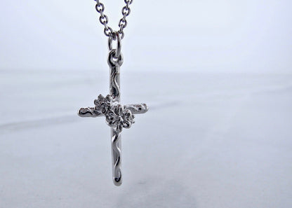 White Gold Cross Necklace, Daisy Vine