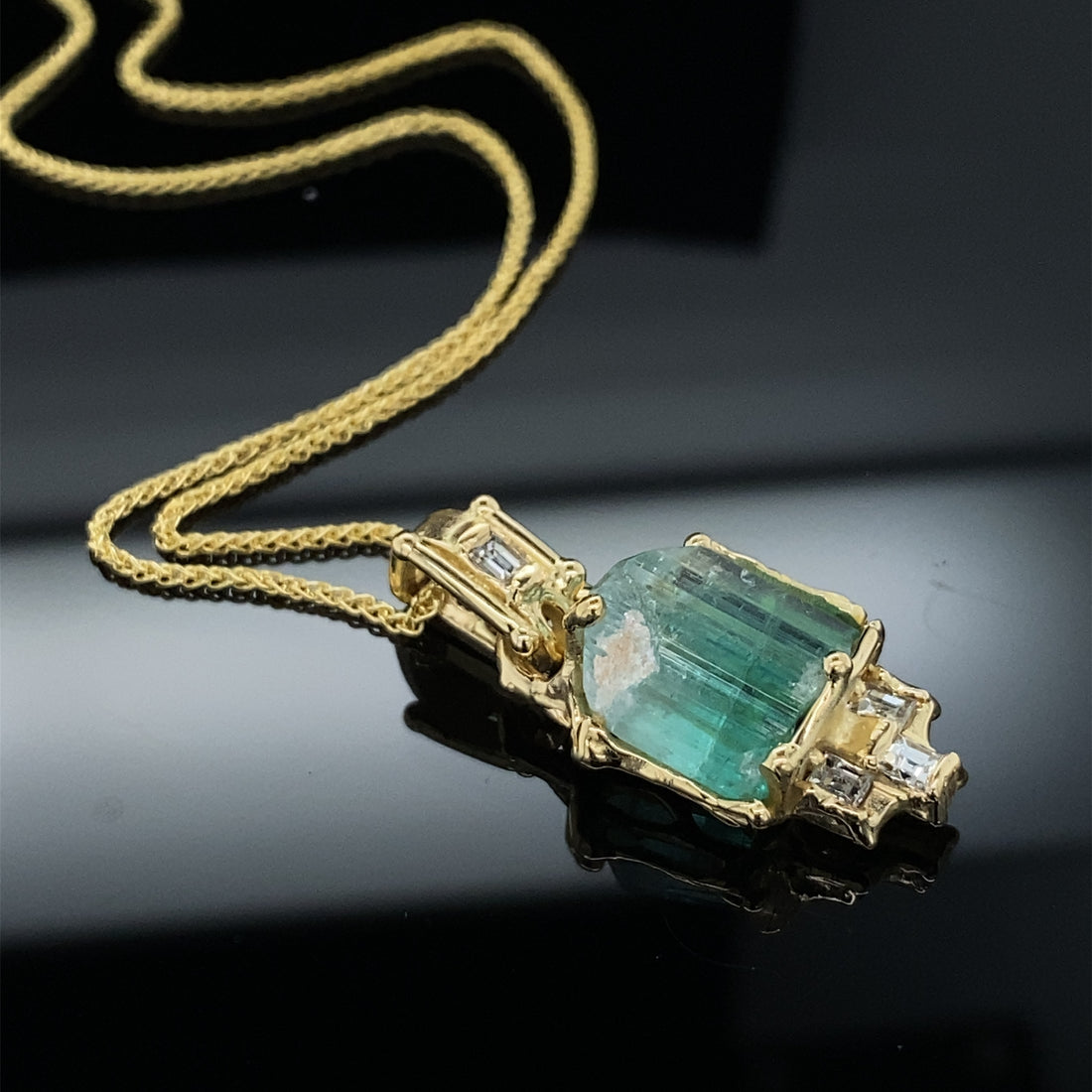 Rough Gem Tourmaline Hand Wrought Pendant